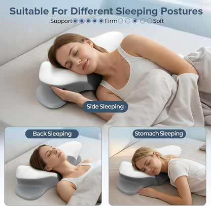 Ergonomic Cervical Neck Pillow for Pain Relief - Contour Memory Foam Support for Side, Back & Stomach Sleepers - Perfect for Home, Office & Travel