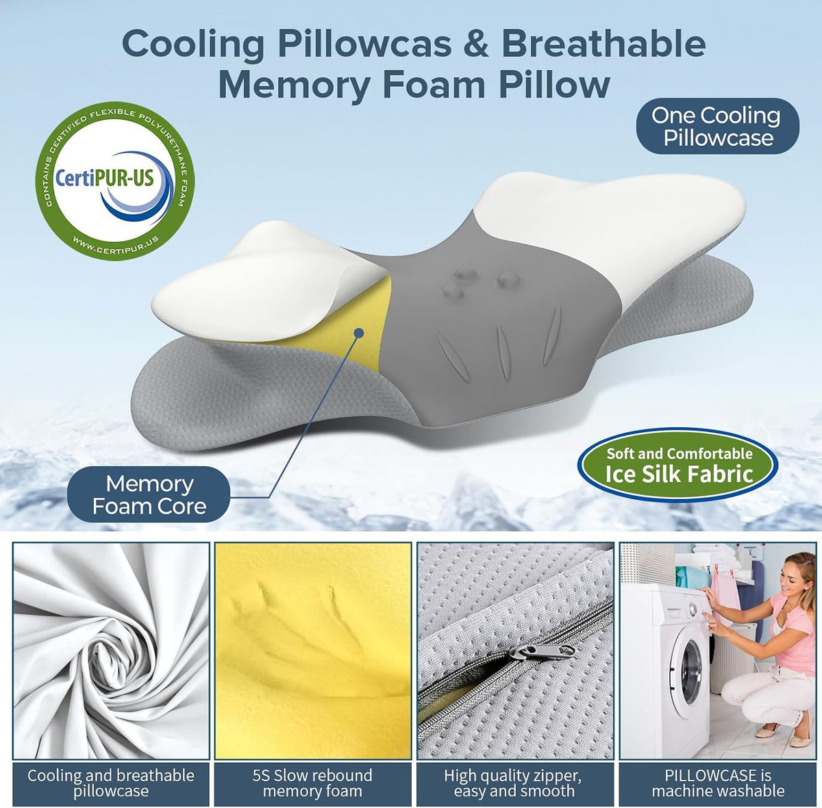 Ergonomic Cervical Neck Pillow for Pain Relief - Contour Memory Foam Support for Side, Back & Stomach Sleepers - Perfect for Home, Office & Travel