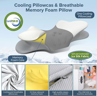 Ergonomic Cervical Neck Pillow for Pain Relief - Contour Memory Foam Support for Side, Back & Stomach Sleepers - Perfect for Home, Office & Travel